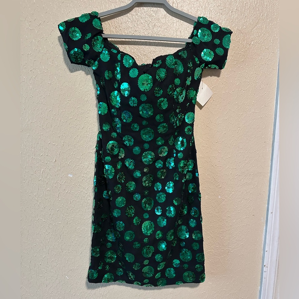 Vintage Daniella Sequins Dress Size 8 Deadstock Rare Prom Event Emerald Green